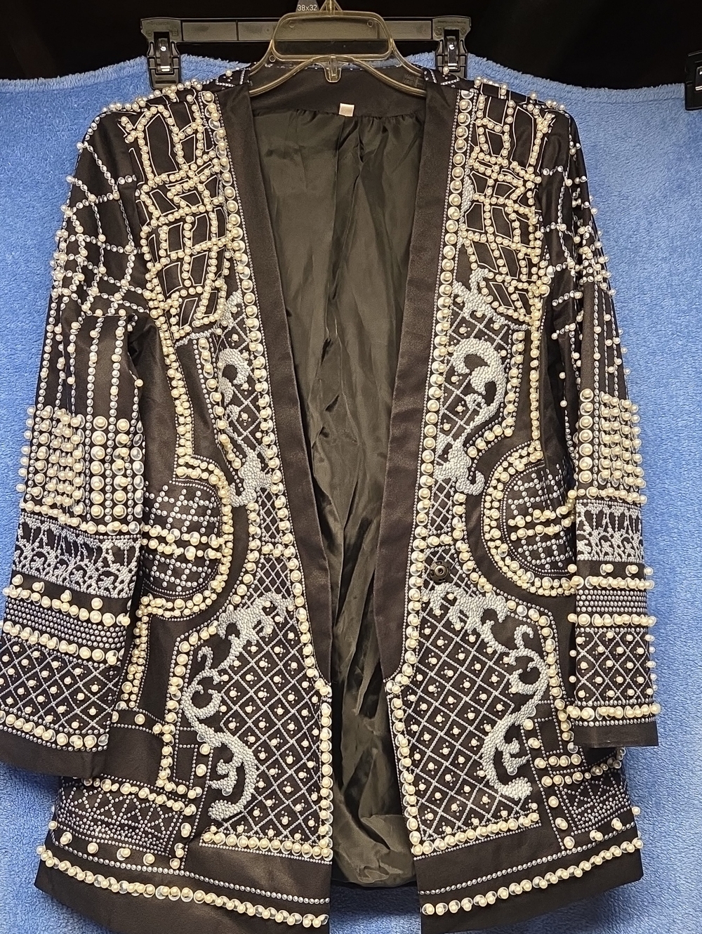 Embellished Black Beaded Long Jacket